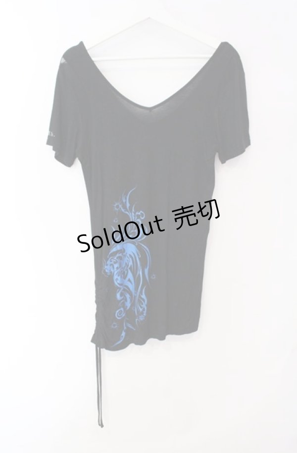 画像1: Sixh / メッシュ切り替えサイドギャザーカットソー  ブラック×ブルー O-25-08-16-027-HN-TO-OW-OS (1)