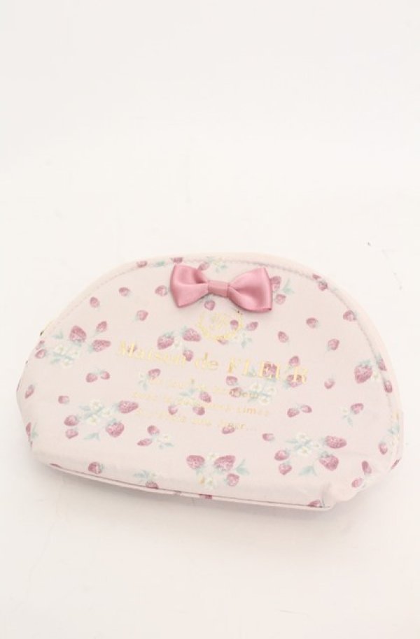 画像1: Maison de FLEUR / いちご柄ラウンドポーチ  ピンク O-25-08-20-088-LO-ZA-OW-OS (1)