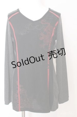 画像: Ozz Croce / 龍刺繍切り替えカットソー  グレー×ブラック×レッド O-25-08-20-1046-OO-TO-IG-OS