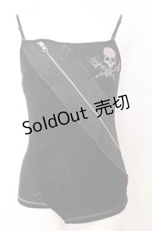 画像: Ozz On / スカル刺繍異素材キャミソール  ブラック O-25-08-20-1052-OO-TO-IG-OS