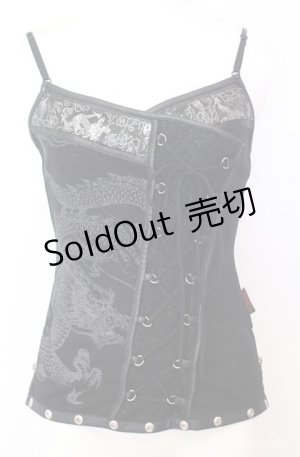 画像: Ozz On / ジャガード切り替えレースアップキャミソール  ブラック×シルバー O-25-08-20-1053-OO-TO-IG-OS