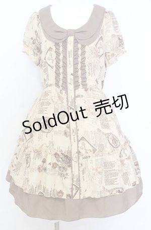 画像: axes femme / ニュースペーパー柄チュニワンピース  ベージュ×ブラウン O-25-08-20-1015-AX-OP-IG-OS