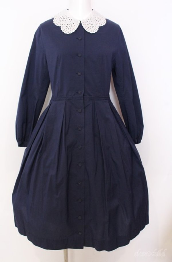 画像1: Jane Marple / アイレットレースカラーのワンピース M ネイビー O-25-08-20-1026-JM-OP-IG-OS (1)