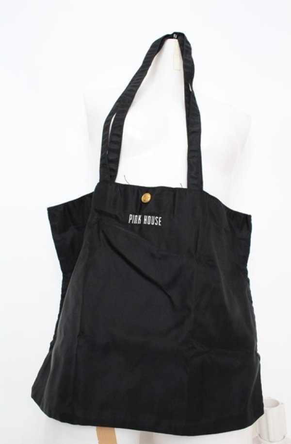 画像1: PINK HOUSE / ロゴ刺繍エコバッグ  クロ O-25-08-20-013-LO-BG-OW-ZT500 (1)