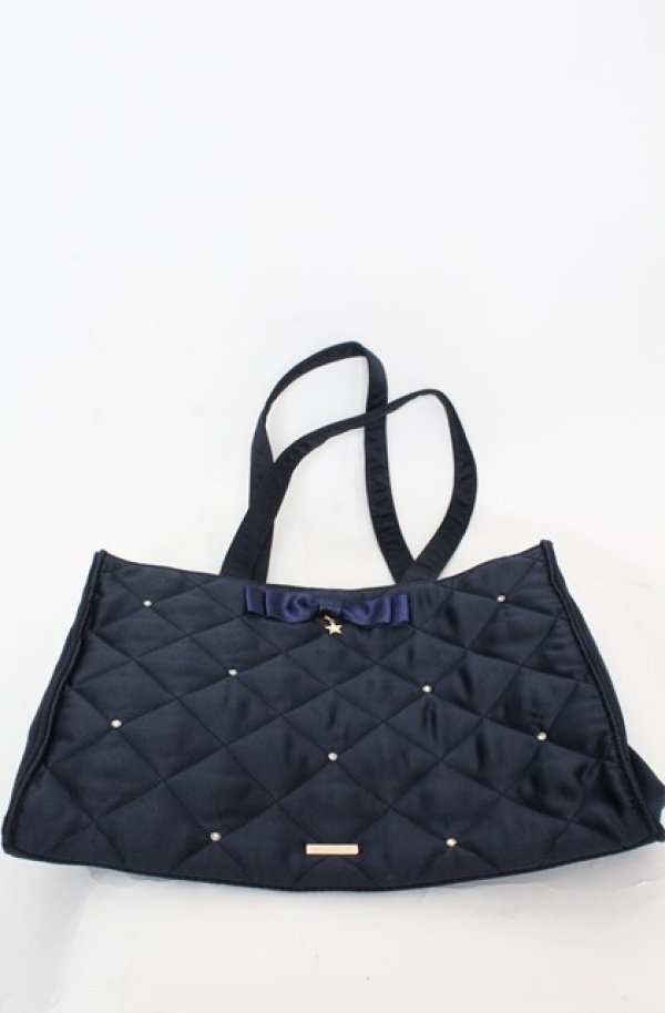 画像1: Maison de FLEUR / ラメリボントートバッグ  ネイビー O-25-08-20-032-LO-BG-OW-ZT501 (1)