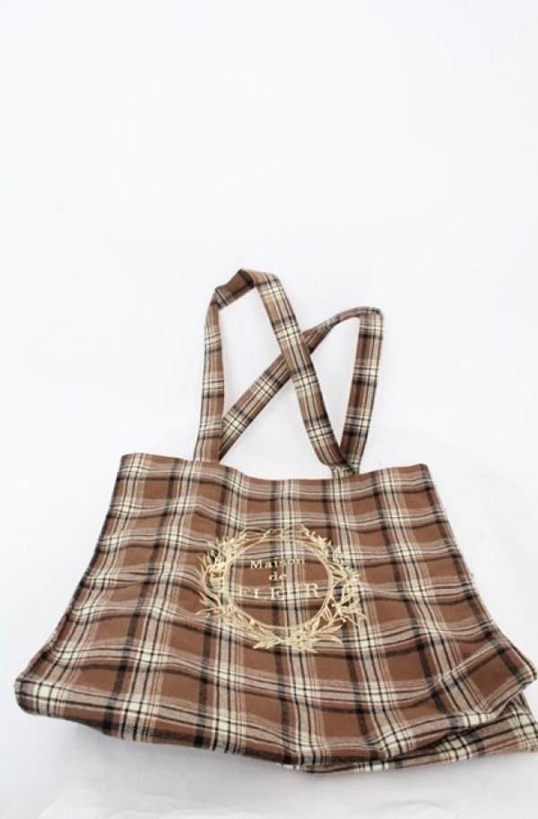 画像1: Maison de FLEUR / EC限定チェック柄スクエアトートバッグ  ブラウン O-25-08-20-036-LO-BG-OW-ZT501 (1)