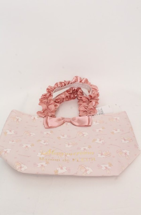 画像1: Maison de FLEUR / marroncream フリルハンドルトートバッグ  ピンク O-25-08-20-048-LO-BG-OW-ZT501 (1)