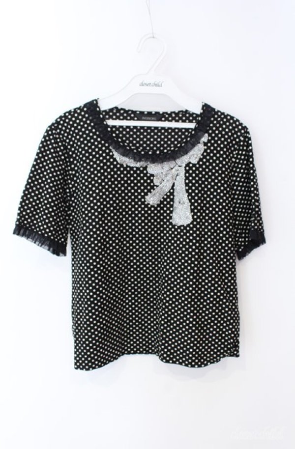 画像1: INGEBORG / スパンコール使いドットTシャツ 11号 クロ×シロ O-25-08-21-048-LO-TO-OW-OS (1)