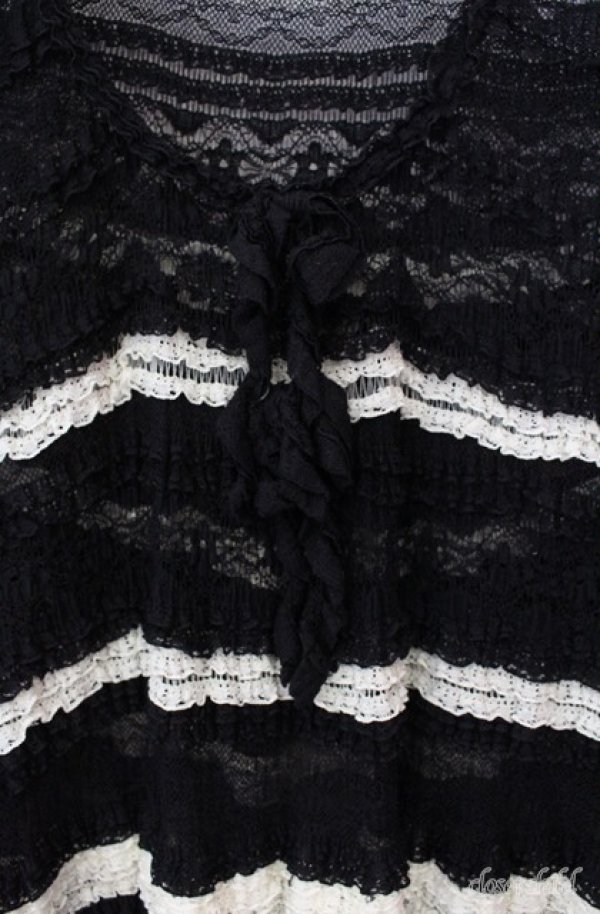 画像2: INGEBORG / ストレッチレースボーダーチュニック 11号 クロ×シロ O-25-08-21-050-LO-TO-OW-ZI (2)