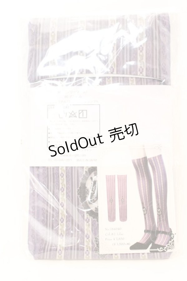 画像2: Sheglit / Flower Stripe Over Knee オーバーニー  ライラック O-25-08-21-1033-EL-ZA-IG-OS (2)