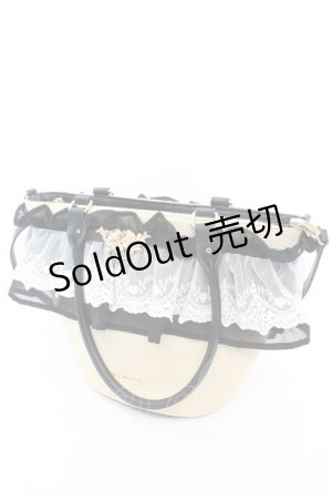 画像: axes femme / レースフリルかごトート 235×335×130cm ナチュラル×クロ O-25-08-21-1007-AX-BG-IG-OS