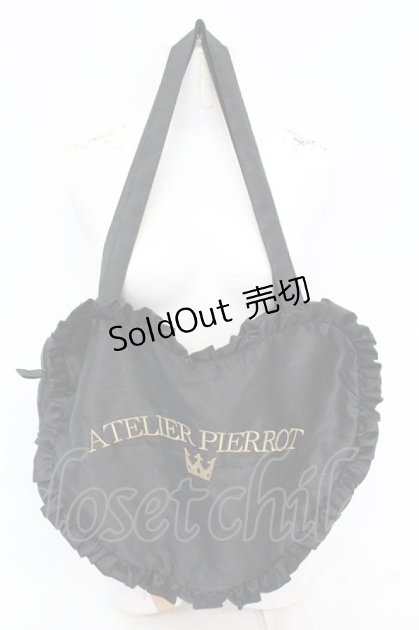 画像1: ATELIER PIERROT / Heart Frill Tote Bag (Shantung Fabric) トートバッグ  ブラック O-25-08-21-1009-EL-BG-IG-OS (1)