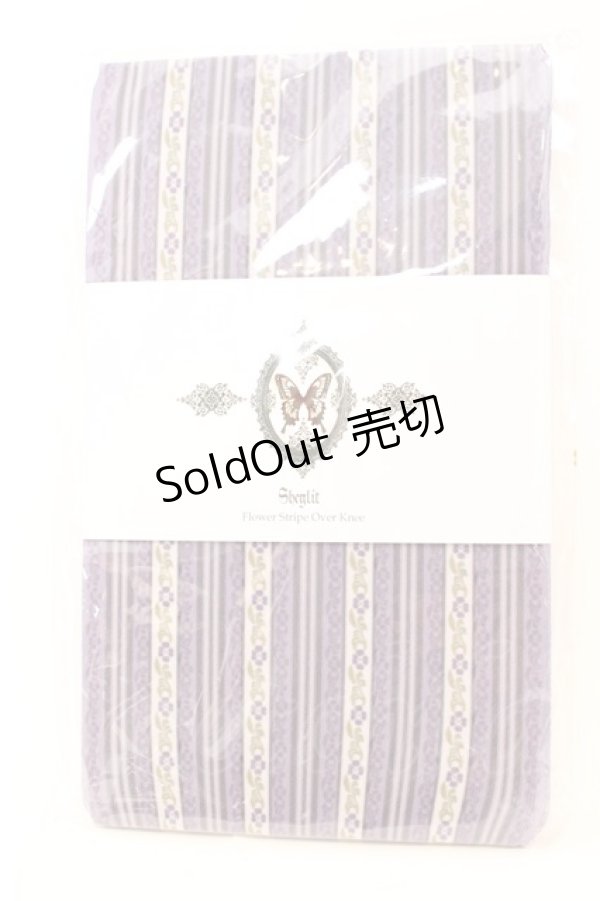 画像1: Sheglit / Flower Stripe Over Knee オーバーニー  ライラック O-25-08-21-1033-EL-ZA-IG-OS (1)
