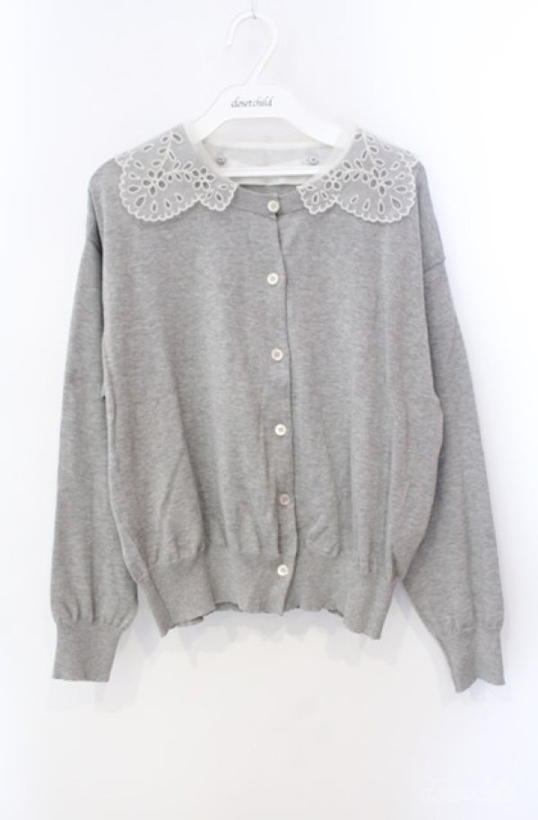 画像1: Jane Marple Dans Le Salon / Vintage lace collar cardigan カーディガン M グレー O-25-08-21-071-JM-TO-IG-OS (1)