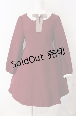 画像: Amavel / フリル襟長袖ワンピース  ワイン O-25-08-21-007-CA-OP-IG-OS