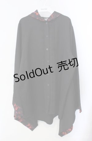 画像: NieR Clothing / フード付き着物風袖ブロッキングシャツ【RED ROSE】  ブラック×レッド O-25-08-21-094-PU-BL-IG-ZT318