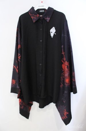 画像: NieR Clothing / 着物風袖ブロッキングシャツ  ブラック×彼岸花レッド O-25-08-21-096-PU-BL-IG-OS
