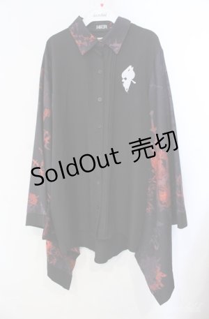 画像: NieR Clothing / 着物風袖ブロッキングシャツ  ブラック×彼岸花レッド O-25-08-21-096-PU-BL-IG-OS