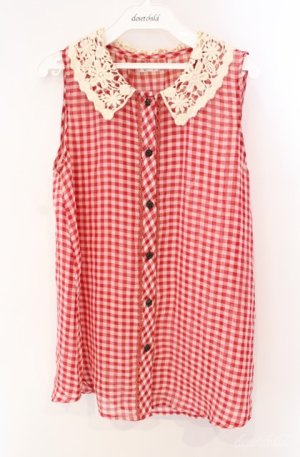 画像: axes femme / レースカラーノースリーブブラウス  アイボリー×アカ O-25-08-21-014-AX-BL-IG-OS