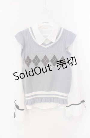 画像: axes femme POETIQUE / アーガイルニットベスト付きブラウス  シロ×サックス O-25-08-21-016-AX-TO-IG-OS