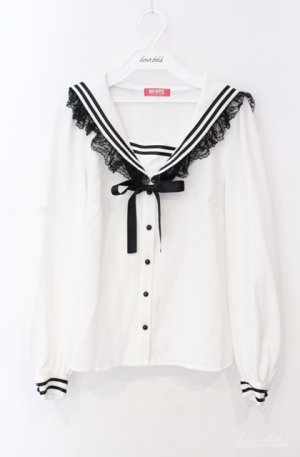 画像: MA*RS / セーラーブラウス  シロ×クロ O-25-08-21-019-EL-BL-IG-OS