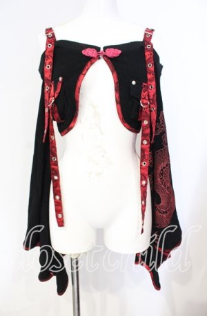 画像: Qutie Frash / ドラゴンサテンオフショルショートボレロ  ブラック×レッド O-25-08-23-037-QU-TO-OW-OS