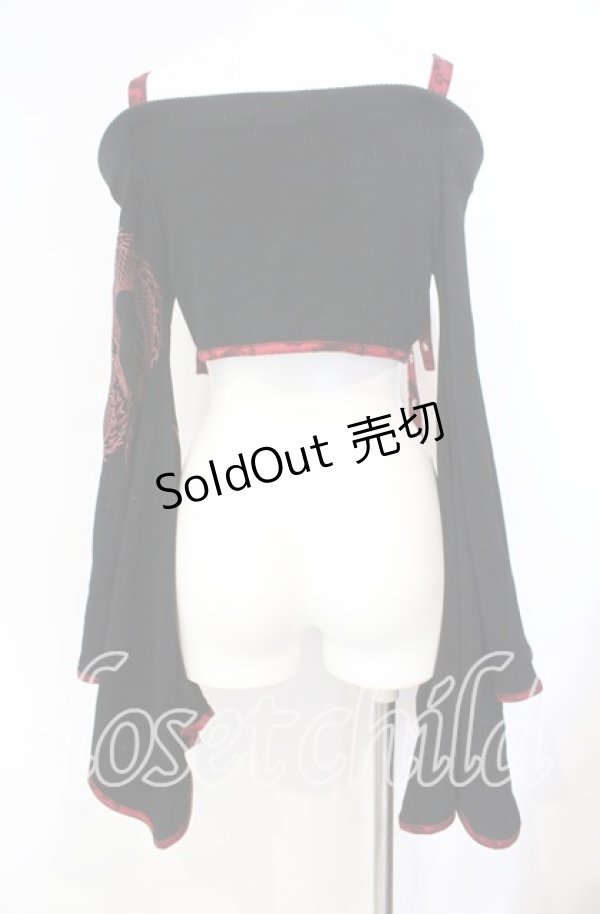 画像3: Qutie Frash / ドラゴンサテンオフショルショートボレロ  ブラック×レッド O-25-08-23-037-QU-TO-OW-OS (3)