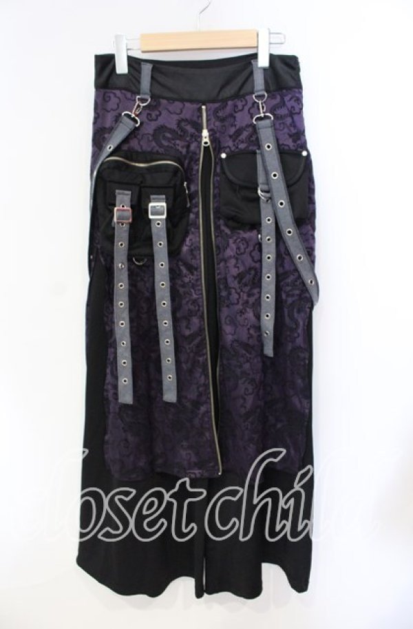 画像1: Qutie Frash / ドラゴンサテンラップワイドパンツ  ブラック×パープル O-25-08-23-067-QU-PA-OW-ZI (1)