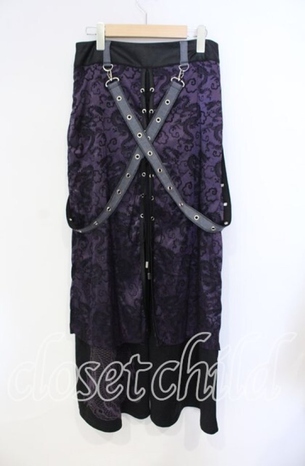 画像2: Qutie Frash / ドラゴンサテンラップワイドパンツ  ブラック×パープル O-25-08-23-067-QU-PA-OW-ZI (2)