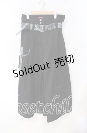 画像: Qutie Frash / ジャガードサテン配色袴風パンツ  ブラック×サックス O-25-08-23-069-QU-PA-OW-ZI