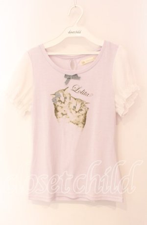 画像: Ank Rouge / ねこptパフスリーブカットソー  ラベンダー O-25-08-23-1017-CA-TO-OW-OS