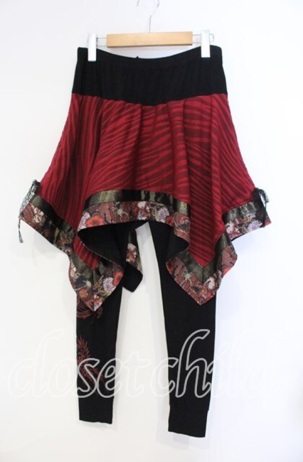 画像1: Qutie Frash / 気楡茶閃洸 和柄レギンス  レッド×ブラック O-25-08-23-081-QU-PA-IG-ZT083 (1)