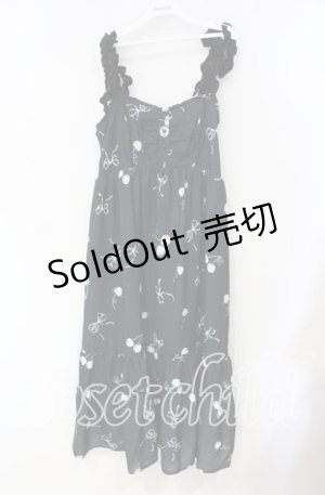 画像: axes femme / チェリー柄フリルリボンワンピース F クロ O-25-08-23-087-AX-OP-OW-OS