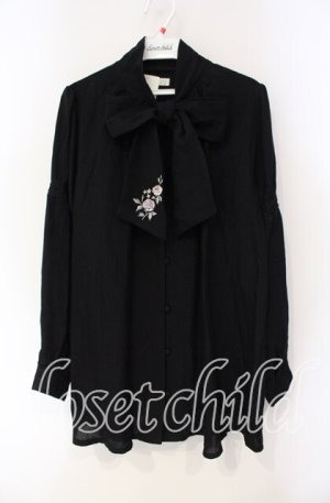 画像: axes femme / 刺繍入りリボンロングブラウス M クロ O-25-08-23-103-AX-BL-OW-OS