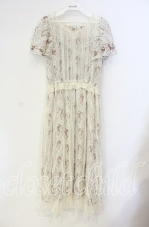 画像: axes femme / 花ストライプ柄チュールワンピース M キナリ O-25-08-23-105-AX-OP-OW-OS
