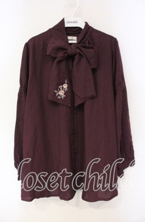 画像: axes femme / 刺繍入りリボンロングブラウス M ワイン O-25-08-23-107-AX-BL-OW-OS