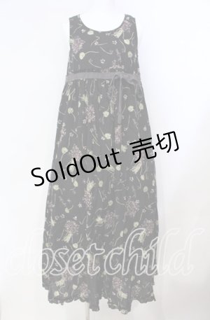 画像: PINK HOUSE / スミレ柄ロングワンピース  クロ O-25-08-23-012-LO-OP-OW-OS