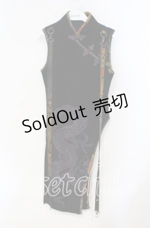 画像: Qutie Frash / ちりめん切替龍プリントノースリーブトップス  ブラック O-25-08-23-020-QU-TO-OW-OS