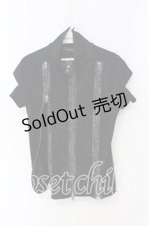 画像: Qutie Frash / ZIPデザインショートスリーブトップス  ブラック×パープル O-25-08-23-022-QU-TO-OW-OS