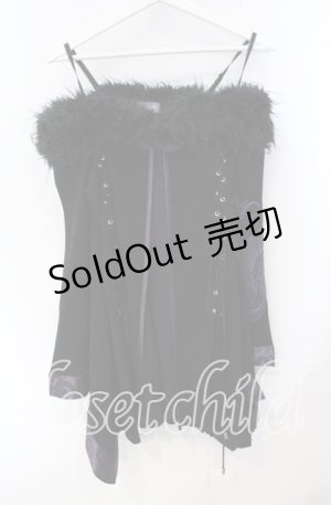 画像: Qutie Frash / ファー付きオフショル着物カーデ  ブラック×パープル O-25-08-23-027-QU-JA-OW-OS