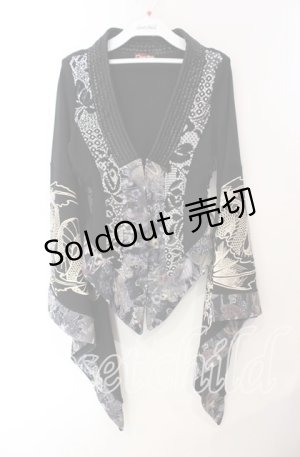 画像: Qutie Frash / サイドレースアップショートカーデ  ブラック×ホワイト O-25-08-25-1037-QU-JA-IG-OS