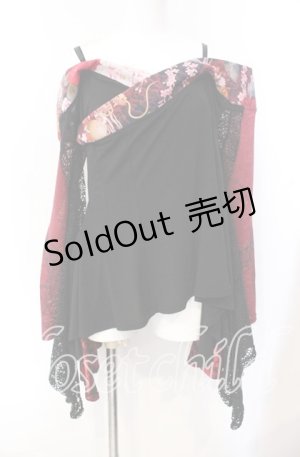 画像: Qutie Frash / オフショル着物袖カットソー  レッド×ブラック O-25-08-25-1005-QU-TO-IG-OS