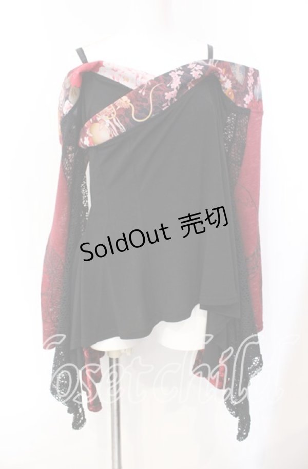 画像1: Qutie Frash / オフショル着物袖カットソー  レッド×ブラック O-25-08-25-1005-QU-TO-IG-OS (1)