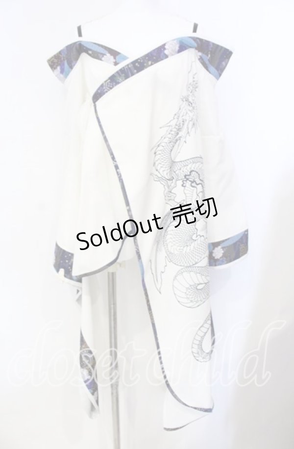 画像1: Qutie Frash / オフショルアシメチュニック  ホワイト×ブルー O-25-08-25-1006-QU-OP-IG-OS (1)