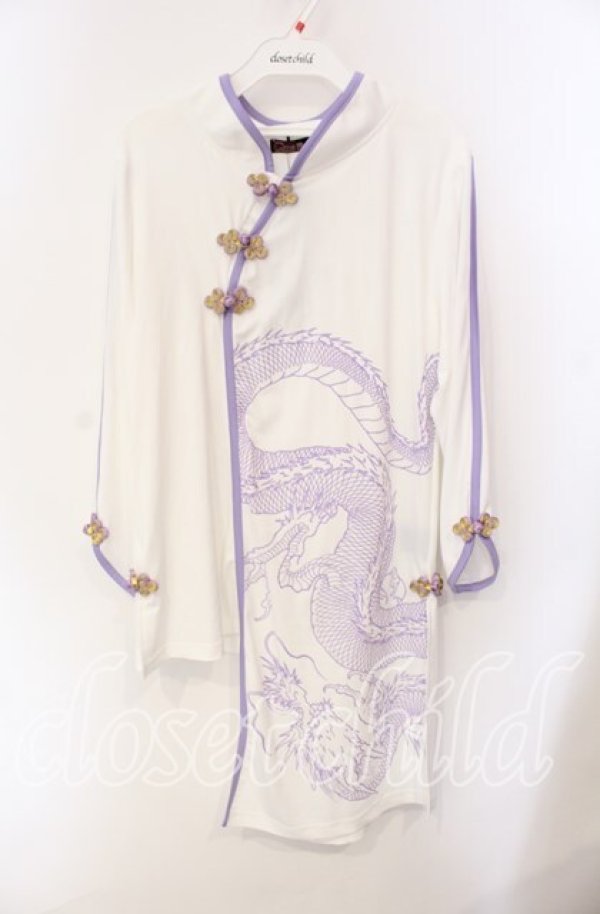 画像1: Qutie Frash / ３店舗限定チャイナカットソー  ホワイト×パープル O-25-08-25-1011-QU-TO-IG-OS (1)