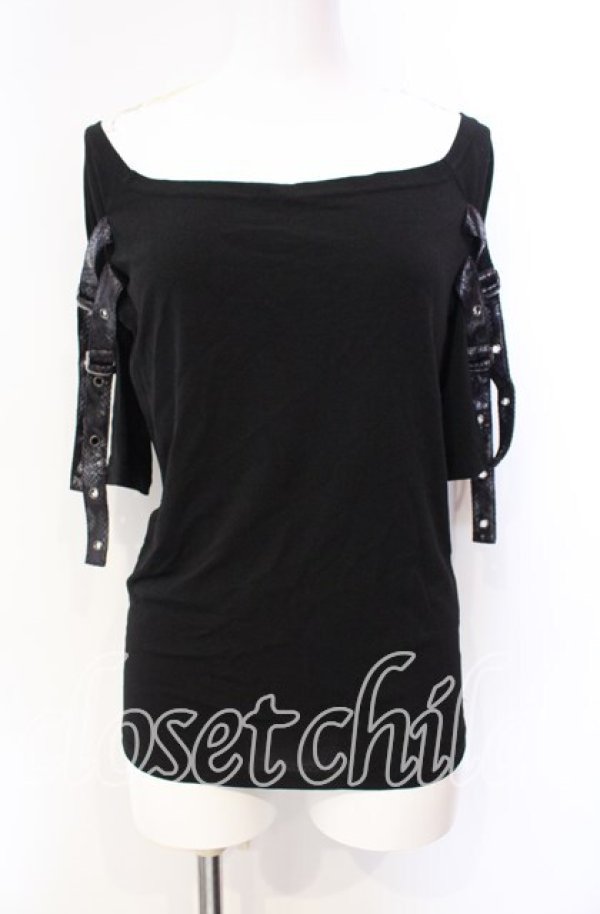 画像1: Qutie Frash / 2連ベルトTシャツ  ブラック×パープル O-25-08-25-1003-QU-TO-IG-OS (1)
