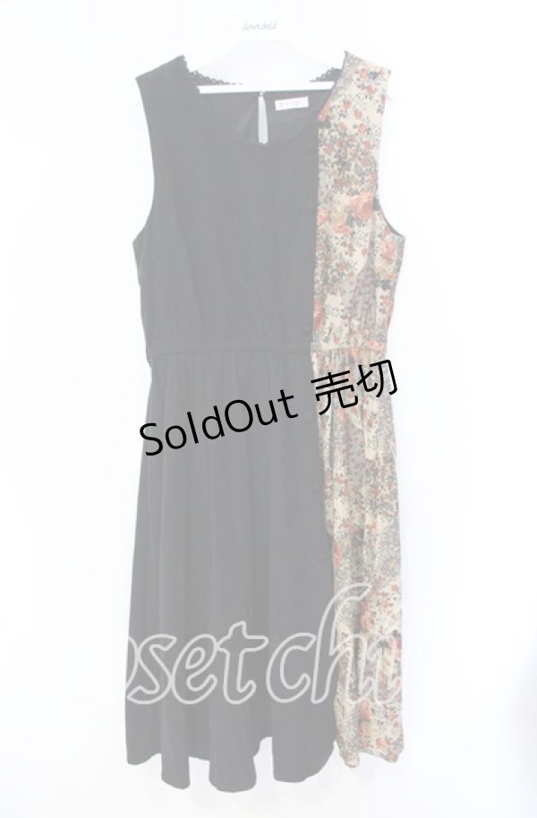 画像1: axes femme / パッチワークノースリワンピ M クロｘブラウン O-25-08-26-039-AX-OP-YM-OS (1)