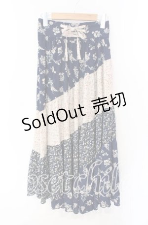 画像: axes femme / フラワー柄エスカルゴスカート M アオ O-25-08-26-049-AX-SK-YM-ZT510