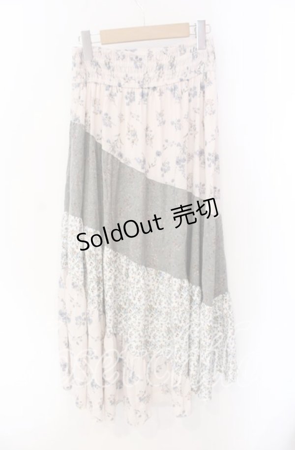 画像2: axes femme / フラワー柄エスカルゴスカート M アイボリーｘグリーン O-25-08-26-053-AX-SK-YM-ZT510 (2)