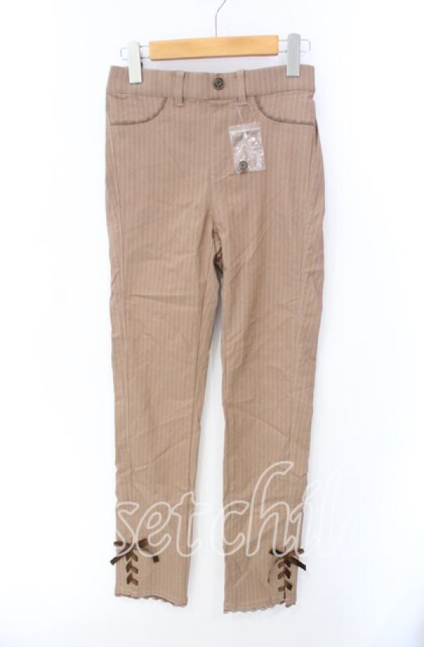 画像1: axes femme / ストライプレギンスパンツ L ライトブラウン O-25-08-26-055-AX-PA-YM-ZT257 (1)